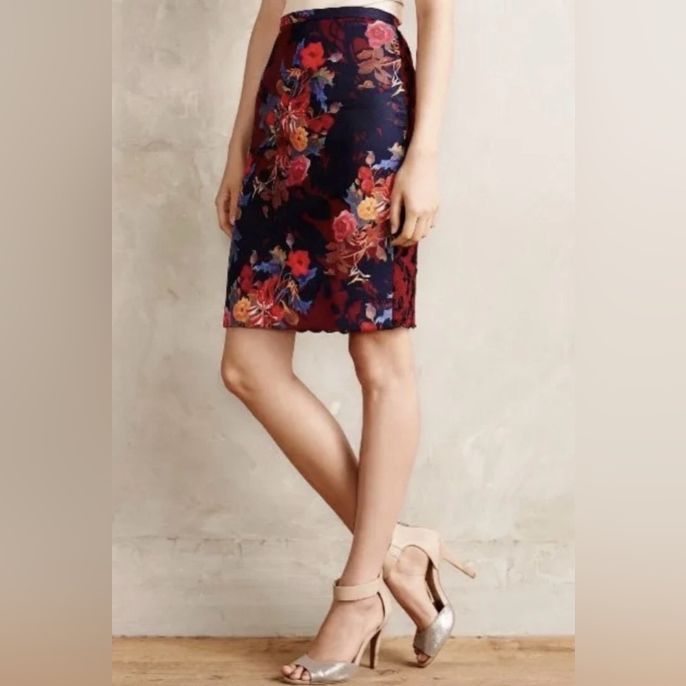 Anthropologie Quinn Lace Floral Pencil Skirt by Leifsdottir